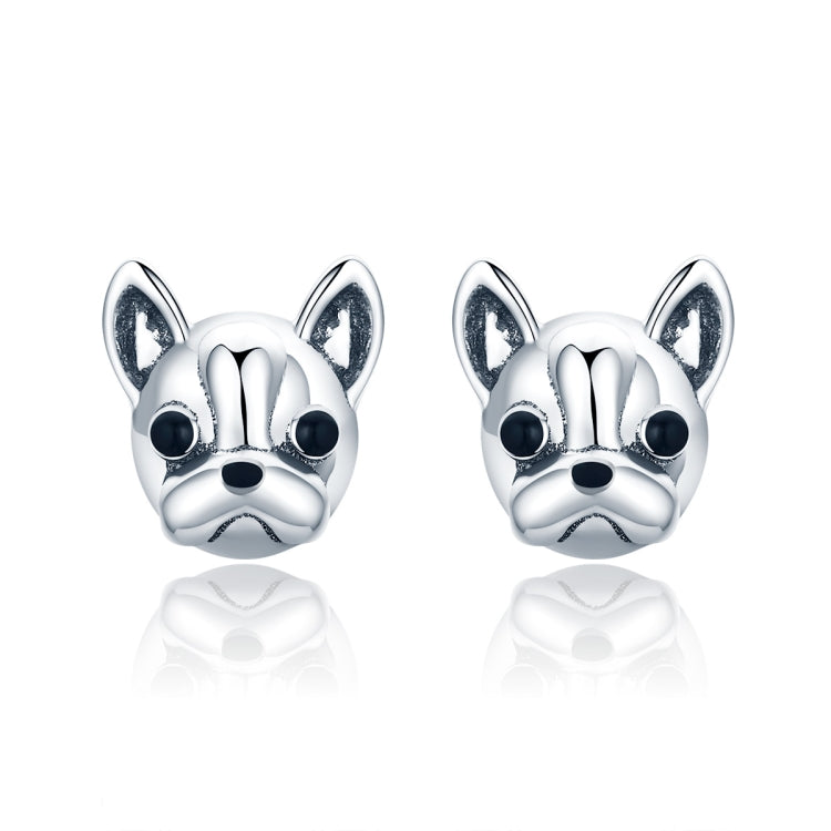 Bông tai động vật bạc S925 hình chó bulldog, bông tai bạc trơn, SCE283