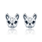 Bông tai động vật bạc S925 hình chó bulldog, bông tai bạc trơn, SCE283