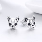 Bông tai động vật bạc S925 hình chó bulldog, bông tai bạc trơn, SCE283
