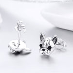 Bông tai động vật bạc S925 hình chó bulldog, bông tai bạc trơn, SCE283