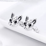Bông tai động vật bạc S925 hình chó bulldog, bông tai bạc trơn, SCE283