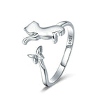 Nhẫn bạc sterling S925 Nhẫn thời trang bạn đồng hành mèo, SCR443