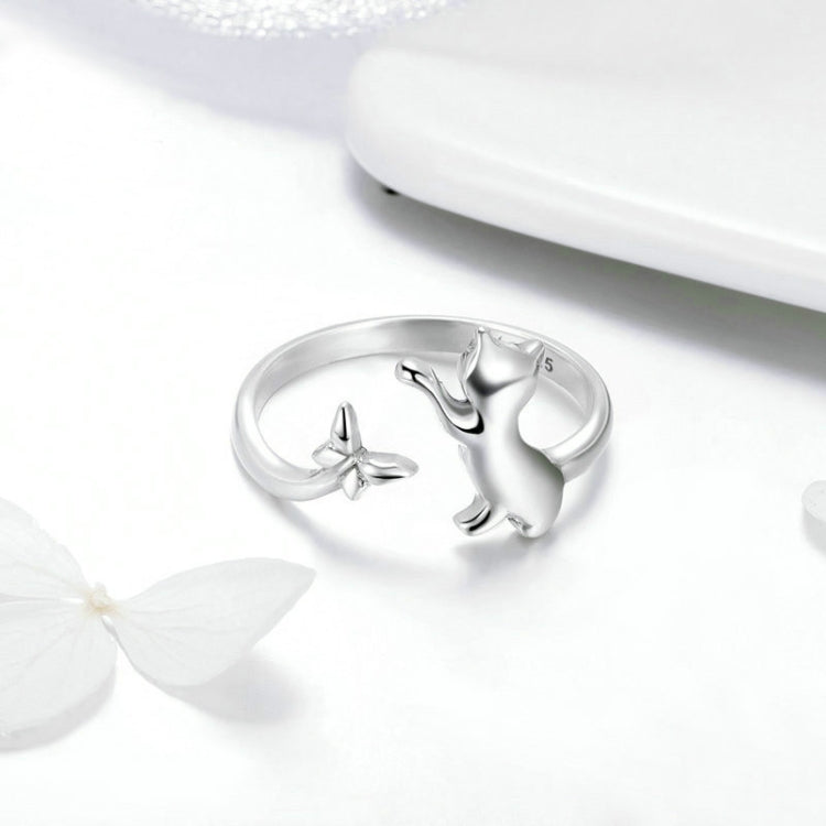 Nhẫn bạc sterling S925 Nhẫn thời trang bạn đồng hành mèo, SCR443