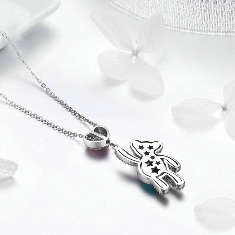 Cute Bear S925 Sterling Silver Rose Gold Plated Zircon Necklace, SCN271