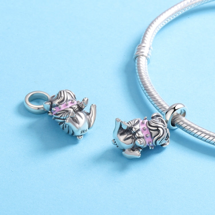 Vòng tay phụ kiện charm chó bulldog hạt bạc sterling S925, SCC552