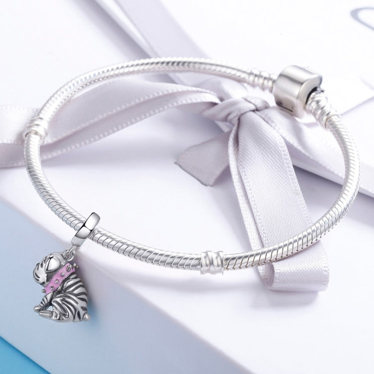 Vòng tay phụ kiện charm chó bulldog hạt bạc sterling S925, SCC552