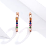 Bông tai cầu vồng bạc S925 đính đá Zircon, màu vàng hồng, vàng, trắng