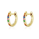 Bông tai cầu vồng bạc S925 đính đá Zircon, màu vàng hồng, vàng, trắng