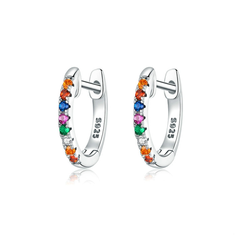 Bông tai cầu vồng bạc S925 đính đá Zircon, màu vàng hồng, vàng, trắng