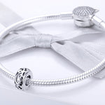 S925 Sterling Silver Vintage Curly Grass Pattern Love Heart-shaped Beads, SCC716