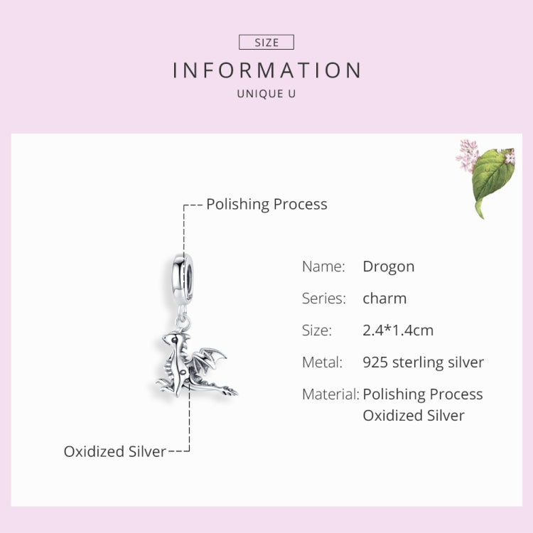 Mặt dây chuyền bạc sterling S925 hình rồng khủng long charm phụ kiện vòng tay DIY, SCC1322