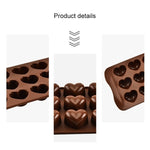 Bộ 8 Cái Khuôn Làm Bánh Sô Cô La Hình Trái Tim Silicone 15 Ô, Màu Nâu