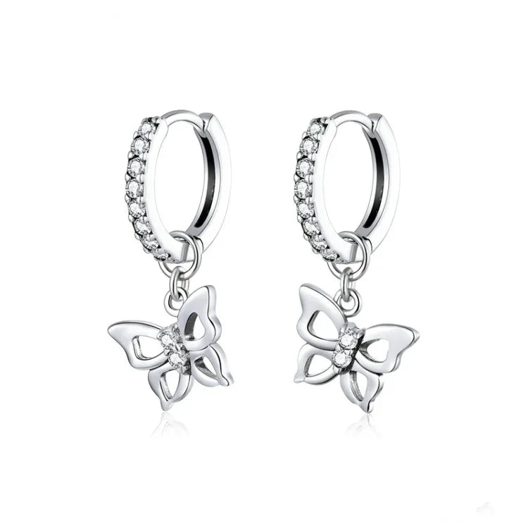 Bông tai bạc S925 hình bướm rỗng đính zircon, mã SCE833