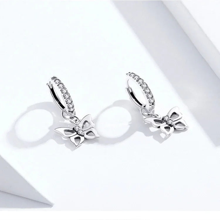 Bông tai bạc S925 hình bướm rỗng đính zircon, mã SCE833
