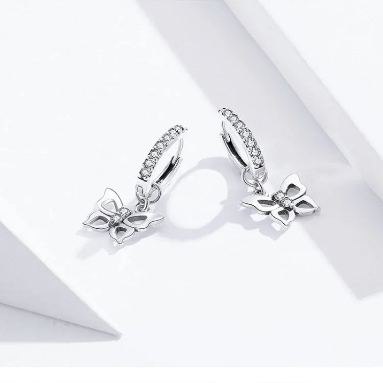 Bông tai bạc S925 hình bướm rỗng đính zircon, mã SCE833