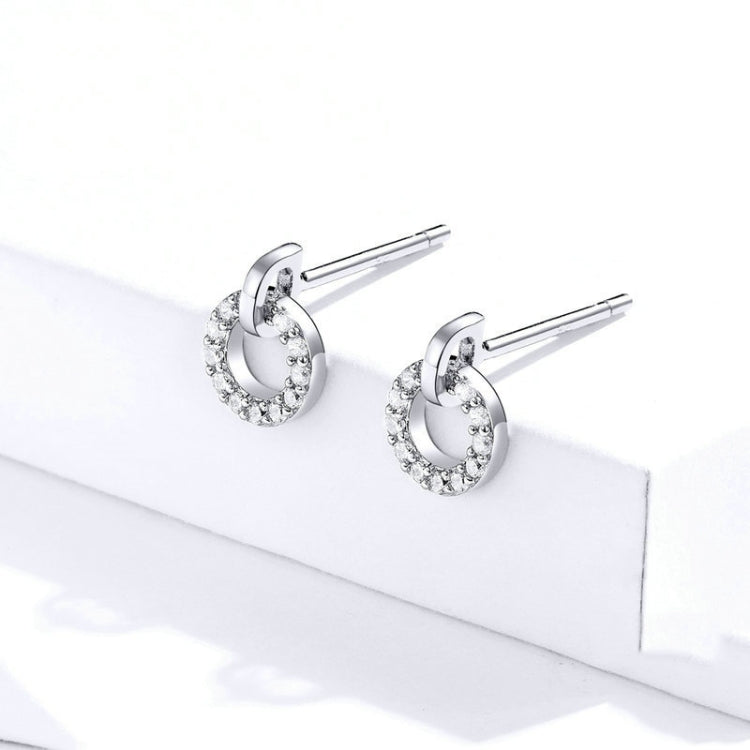 Bông tai vòng nhỏ bạc S925 mạ bạch kim đá zircon, SCE767