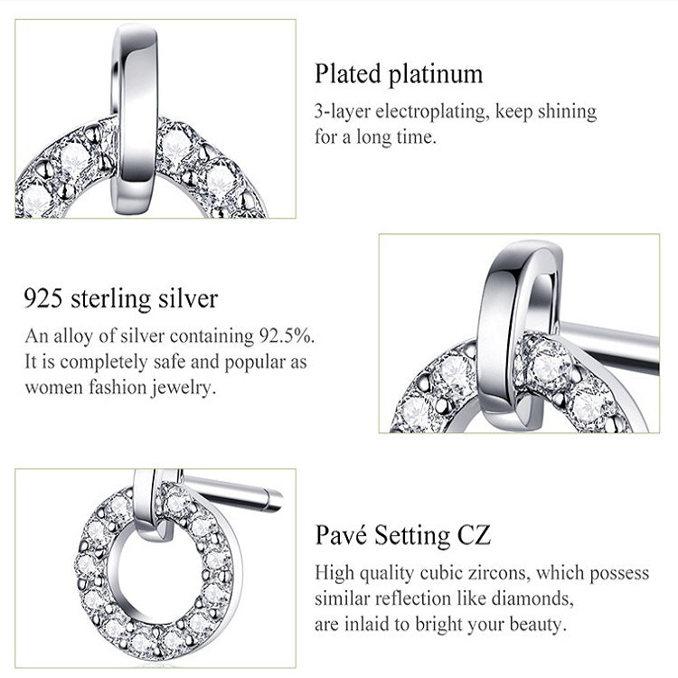 Bông tai vòng nhỏ bạc S925 mạ bạch kim đá zircon, SCE767