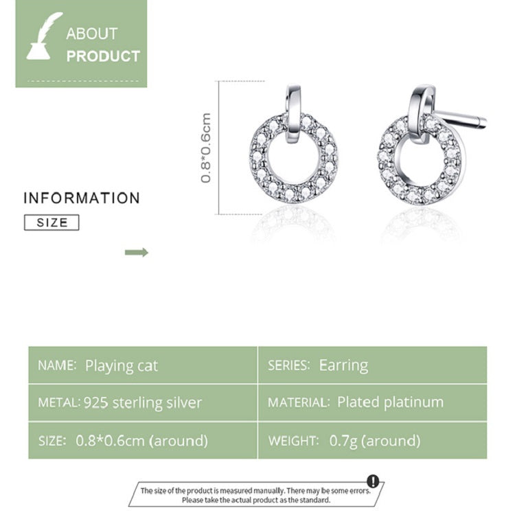 Bông tai vòng nhỏ bạc S925 mạ bạch kim đá zircon, SCE767