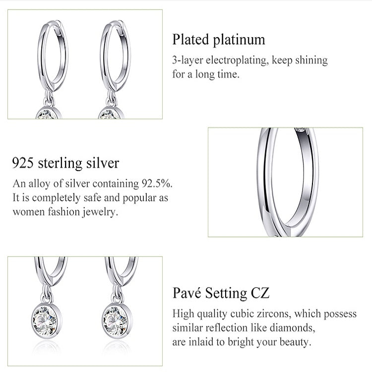 Bông tai bạc S925 mạ bạch kim phong cách thanh lịch đá zircon, SCE830
