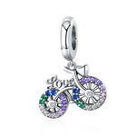 Mặt dây chuyền xe đạp bạc S925 đính đá Zircon màu, hạt vòng tay tự làm, mặt dây chuyền, mặt dây chuyền + dây trần