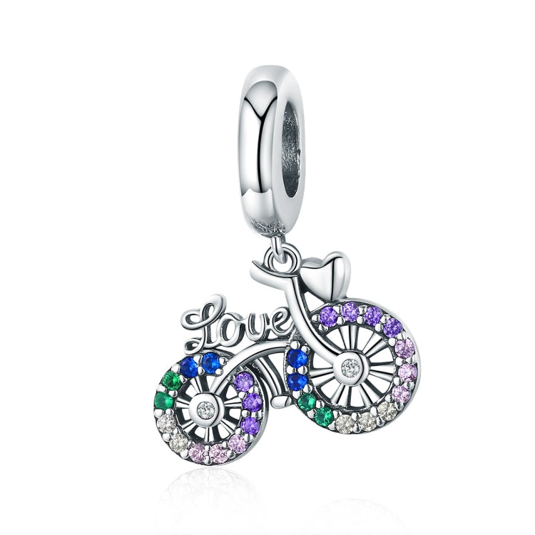 Mặt dây chuyền xe đạp bạc S925 đính đá Zircon màu, hạt vòng tay tự làm, mặt dây chuyền, mặt dây chuyền + dây trần