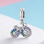 Mặt dây chuyền xe đạp bạc S925 đính đá Zircon màu, hạt vòng tay tự làm, mặt dây chuyền, mặt dây chuyền + dây trần