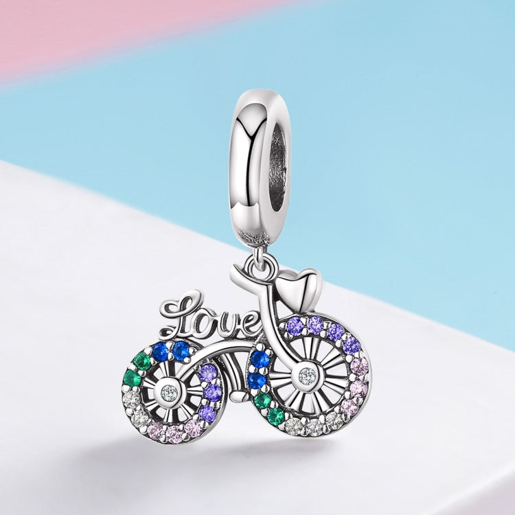 Mặt dây chuyền xe đạp bạc S925 đính đá Zircon màu, hạt vòng tay tự làm, mặt dây chuyền, mặt dây chuyền + dây trần
