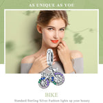 Mặt dây chuyền xe đạp bạc S925 đính đá Zircon màu, hạt vòng tay tự làm, mặt dây chuyền, mặt dây chuyền + dây trần