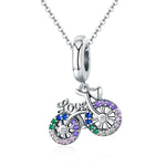 Mặt dây chuyền xe đạp bạc S925 đính đá Zircon màu, hạt vòng tay tự làm, mặt dây chuyền, mặt dây chuyền + dây trần