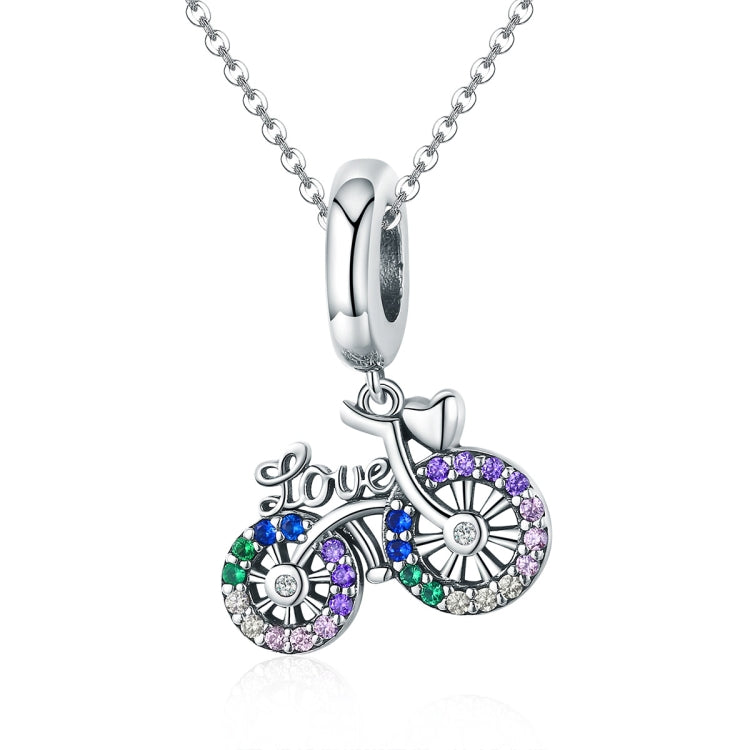 Mặt dây chuyền xe đạp bạc S925 đính đá Zircon màu, hạt vòng tay tự làm, mặt dây chuyền, mặt dây chuyền + dây trần