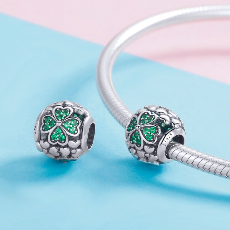 Hạt cỏ ba lá cây xanh bạc S925 bạc sterling phụ kiện vòng tay DIY, SCC964