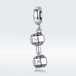 S925 Sterling Silver Dumbbell Pendant Fitness Equipment Strap Charm DIY Bracelet Accessories, SCC1340