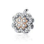 Hạt cỏ bốn lá zircon bạc S925 bạc sterling phụ kiện vòng tay DIY, SCC1247