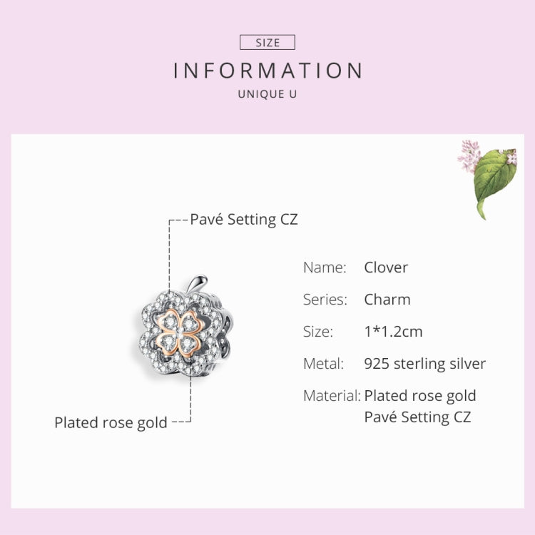 Hạt cỏ bốn lá zircon bạc S925 bạc sterling phụ kiện vòng tay DIY, SCC1247