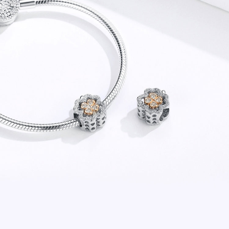 Hạt cỏ bốn lá zircon bạc S925 bạc sterling phụ kiện vòng tay DIY, SCC1247