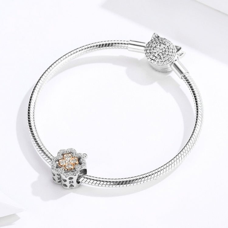 Hạt cỏ bốn lá zircon bạc S925 bạc sterling phụ kiện vòng tay DIY, SCC1247