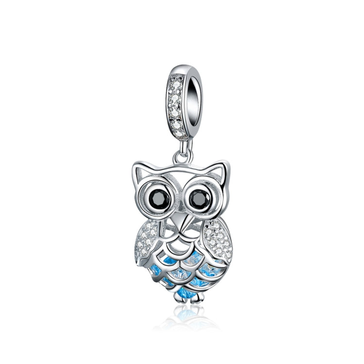 Mặt dây chuyền cú di động đá Zircon xanh bạc S925 tự làm, mặt dây chuyền vòng tay