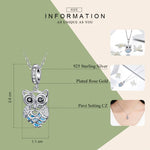 Mặt dây chuyền cú di động đá Zircon xanh bạc S925 tự làm, mặt dây chuyền vòng tay