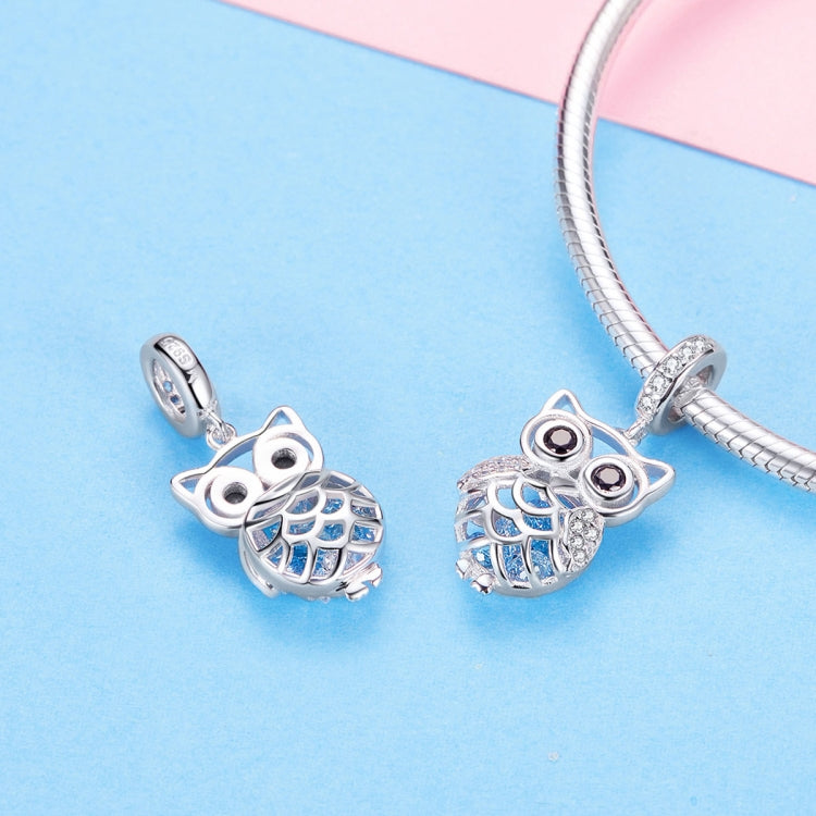 Mặt dây chuyền cú di động đá Zircon xanh bạc S925 tự làm, mặt dây chuyền vòng tay