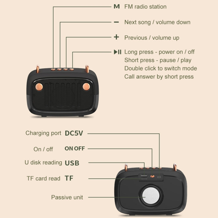 Loa Bluetooth không dây BS32D hình hoạt hình, loa siêu trầm ngoài trời, loa mini di động, màu xanh dương, đen, xám bạc, cam, xanh lá