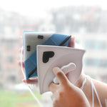 Bộ 2 dụng cụ lau kính cửa sổ kính đôi hình tam giác đa năng có nam châm, màu trắng