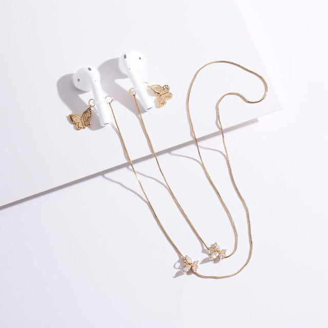 Dây chống mất tai nghe không dây đa năng, kiểu dáng đơn giản dễ thương, dây chuyền chống mất hình bướm Zircon