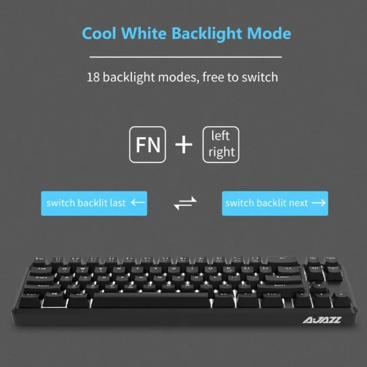 Bàn phím cơ mini Ajazz K680T 68 phím có dây USB, chế độ kép sạc, chiều dài cáp: 1,6m, phím xanh lá, đen, trà