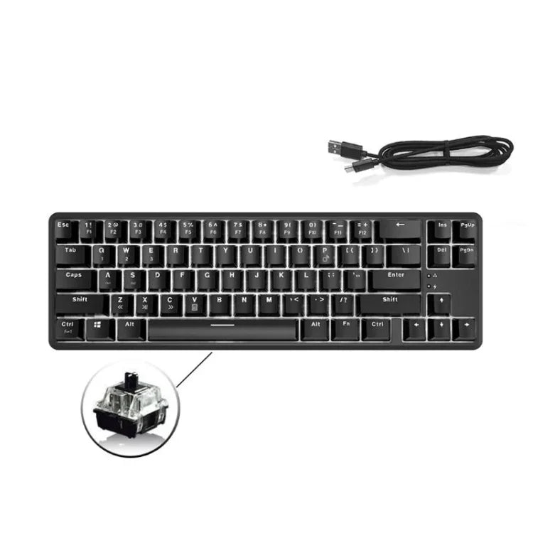 Bàn phím cơ mini Ajazz K680T 68 phím có dây USB, chế độ kép sạc, chiều dài cáp: 1,6m, phím xanh lá, đen, trà