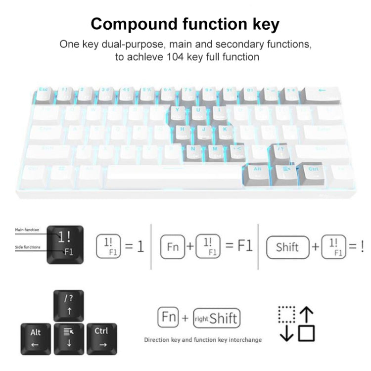 Bàn phím cơ chơi game Bluetooth / không dây RK61 61 phím cho máy tính bảng và điện thoại, chiều dài cáp: 1,5m, phím trà, xanh lá, đỏ