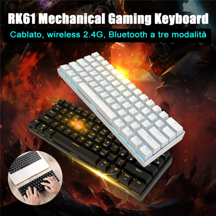 Bàn phím cơ chơi game Bluetooth / không dây RK61 61 phím cho máy tính bảng và điện thoại, chiều dài cáp: 1,5m, phím trà, xanh lá, đỏ