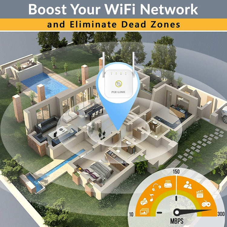 PIX-LINK WR22 bộ khuếch đại tín hiệu Wifi không dây 300Mbps, phích cắm EU, phích cắm US, phích cắm UK, phích cắm AU