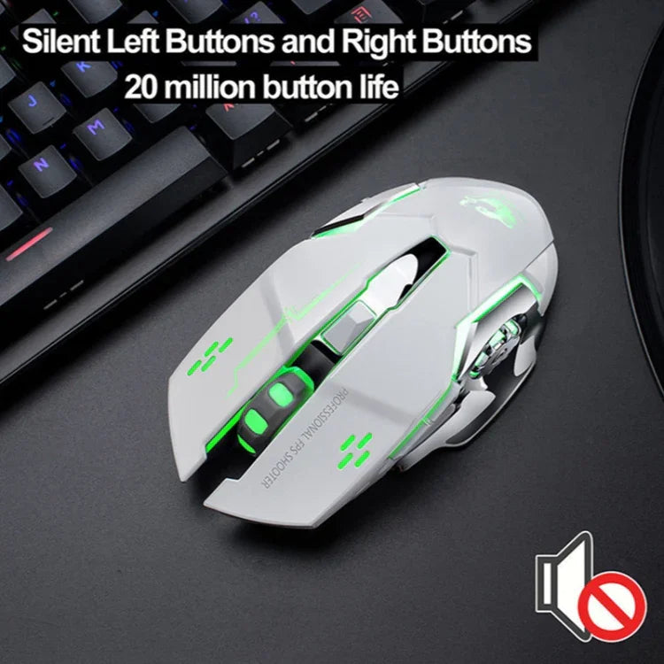 Chuột chơi game cơ không dây FREEDOM-WOLF X8 2400 DPI 6 phím sạc 2.4G im lặng phát sáng, X8 Đen, X8 Xám kim loại, X8 Đen sao