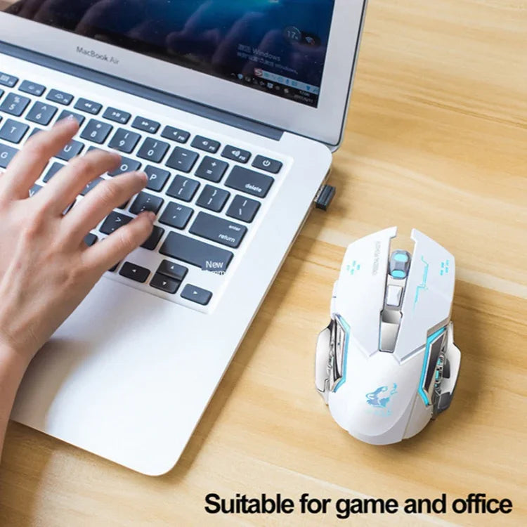 Chuột chơi game cơ không dây FREEDOM-WOLF X8 2400 DPI 6 phím sạc 2.4G im lặng phát sáng, X8 Đen, X8 Xám kim loại, X8 Đen sao