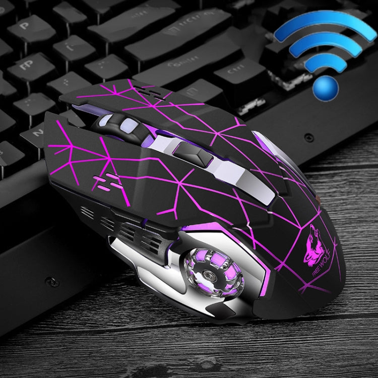 Chuột chơi game cơ không dây FREEDOM-WOLF X8 2400 DPI 6 phím sạc 2.4G im lặng phát sáng, X8 Đen, X8 Xám kim loại, X8 Đen sao